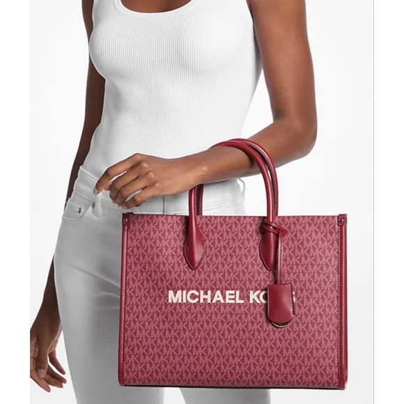 Michael Kors Mirella Medium Cherry Tote with Logo Accent & Gold Hardware - Picture 2 of 13